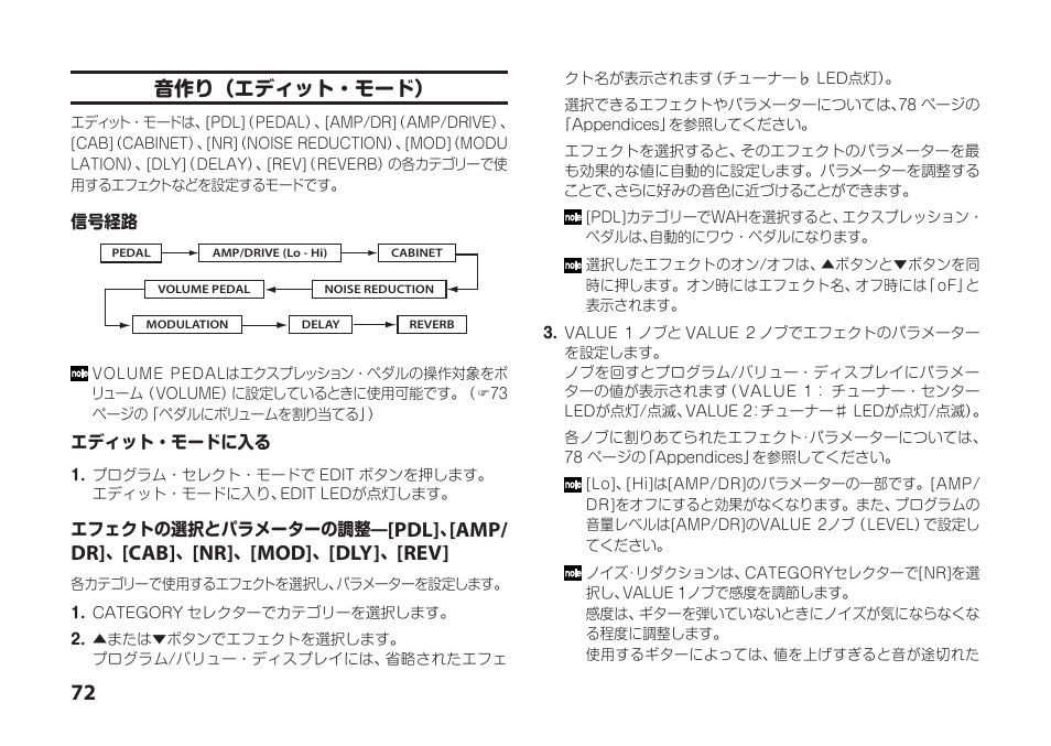 Amp/ dr, 音作り（エディット・モード | Vox StompLab IIG Modeling Guitar Effect Processor Pedal User Manual | Page 72 / 84