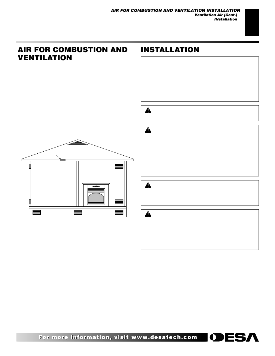 Air for combustion and ventilation, Installation, Continued | Desa FDCFTN User Manual | Page 7 / 42