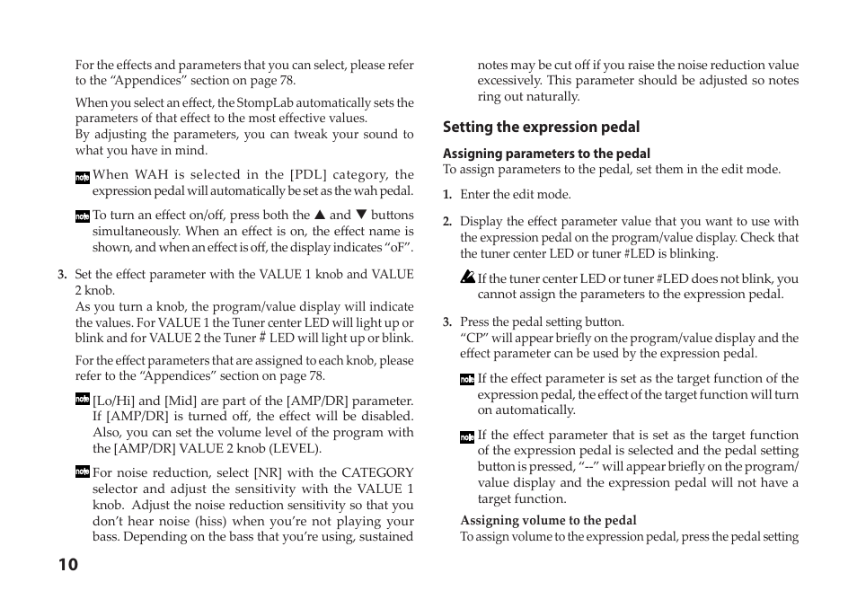 Setting the expression pedal | Vox StompLab IIB Modeling Bass Effect Processor Pedal User Manual | Page 10 / 84