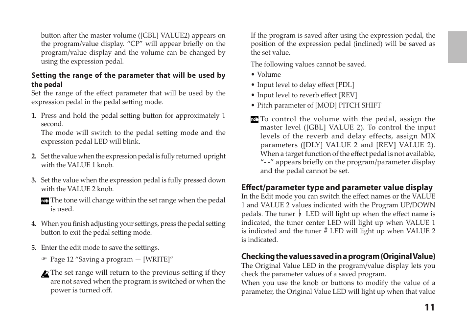 Effect/parameter type and parameter value display | Vox StompLab IIB Modeling Bass Effect Processor Pedal User Manual | Page 11 / 84