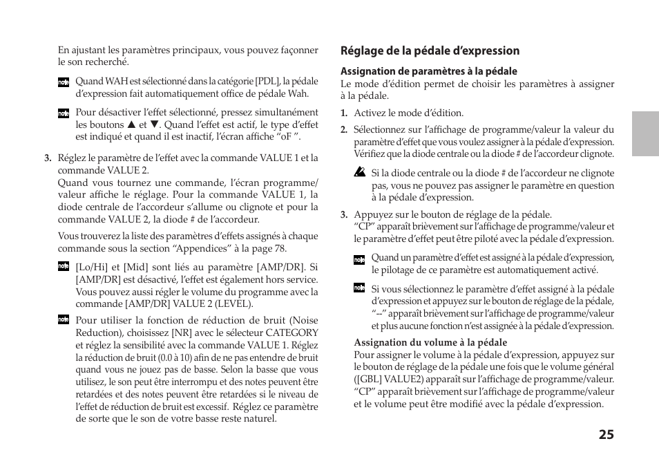 Réglage de la pédale d’expression | Vox StompLab IIB Modeling Bass Effect Processor Pedal User Manual | Page 25 / 84