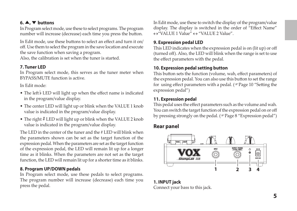 Vox StompLab IIB Modeling Bass Effect Processor Pedal User Manual | Page 5 / 84