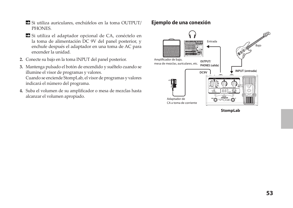 Ejemplo de una conexión | Vox StompLab IIB Modeling Bass Effect Processor Pedal User Manual | Page 53 / 84
