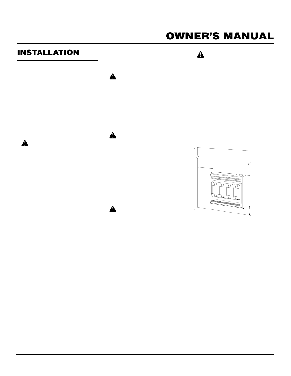 Owner’s manual, Installation, Check gas type | Installation items, Locating heater | Desa CGN30TLB User Manual | Page 7 / 22