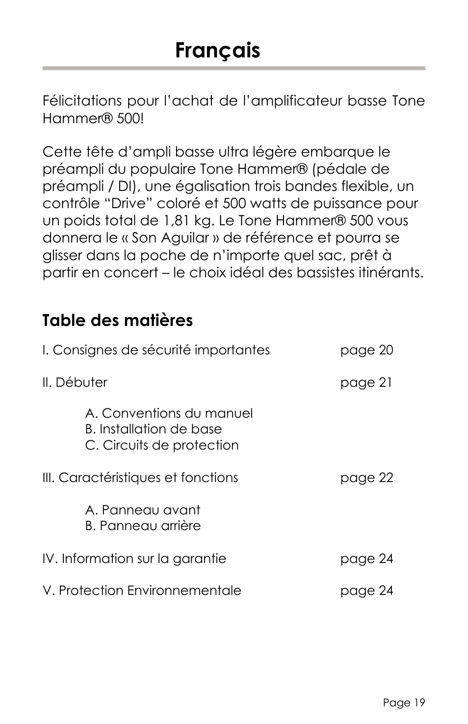 aguilar Tone Hammer 500-Watt Solid-State Bass Amplifier User Manual | Page 19 / 24