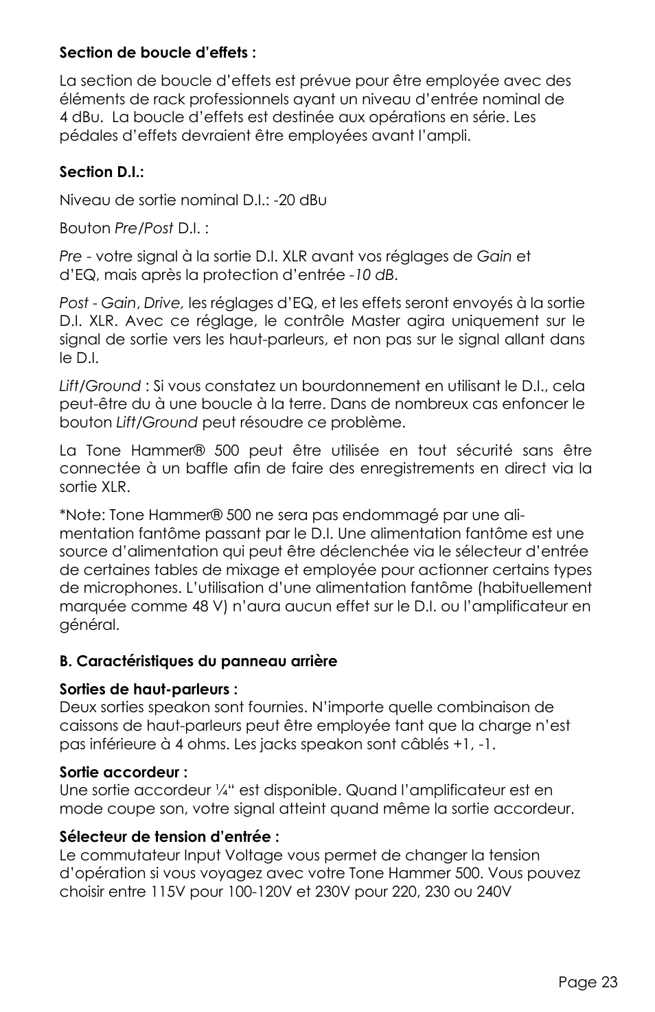 aguilar Tone Hammer 500-Watt Solid-State Bass Amplifier User Manual | Page 23 / 24