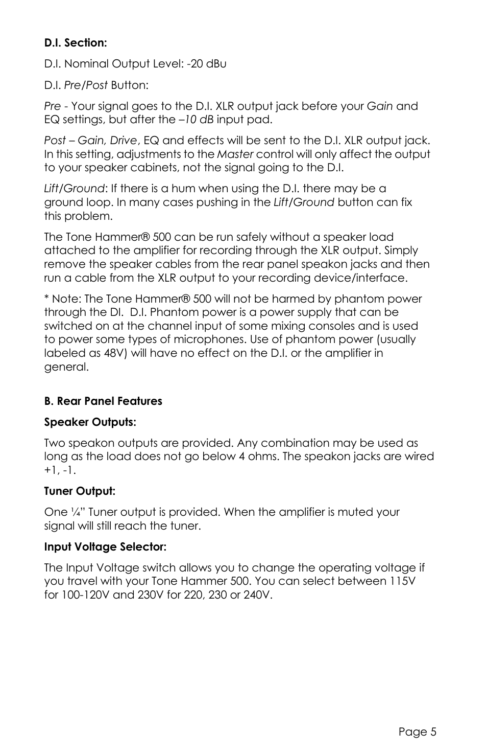 aguilar Tone Hammer 500-Watt Solid-State Bass Amplifier User Manual | Page 5 / 24