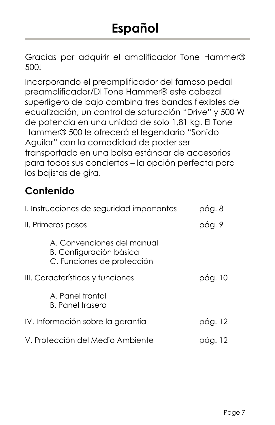 aguilar Tone Hammer 500-Watt Solid-State Bass Amplifier User Manual | Page 7 / 24