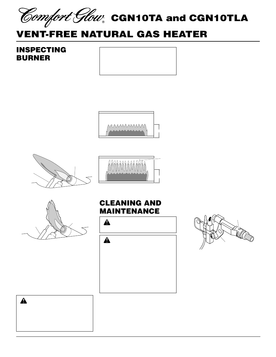 Vent-free natural gas heater cgn10ta and cgn10tla, Cleaning and maintenance, Inspecting burner | Desa CGN10TLA User Manual | Page 12 / 20