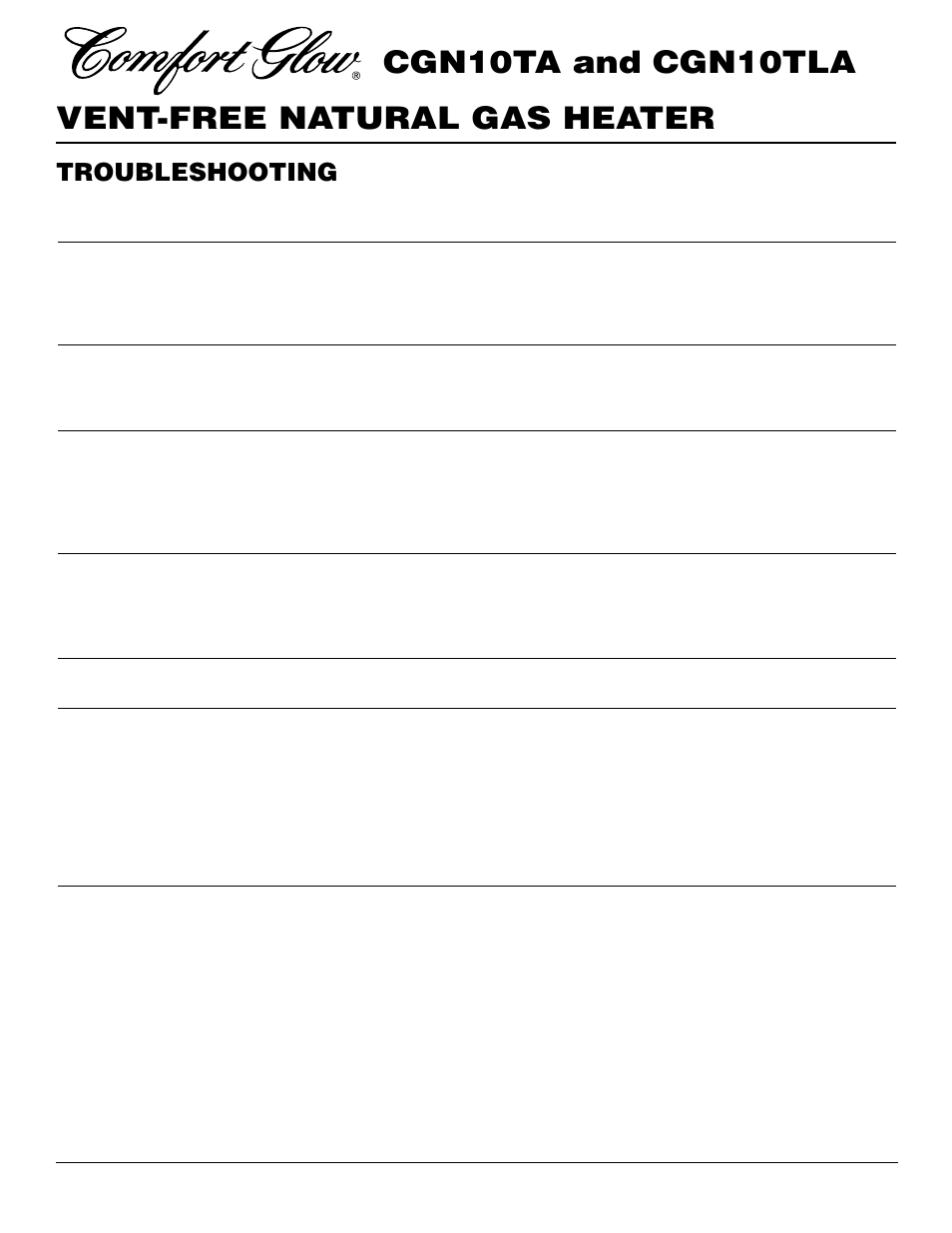 Vent-free natural gas heater cgn10ta and cgn10tla, Troubleshooting | Desa CGN10TLA User Manual | Page 14 / 20