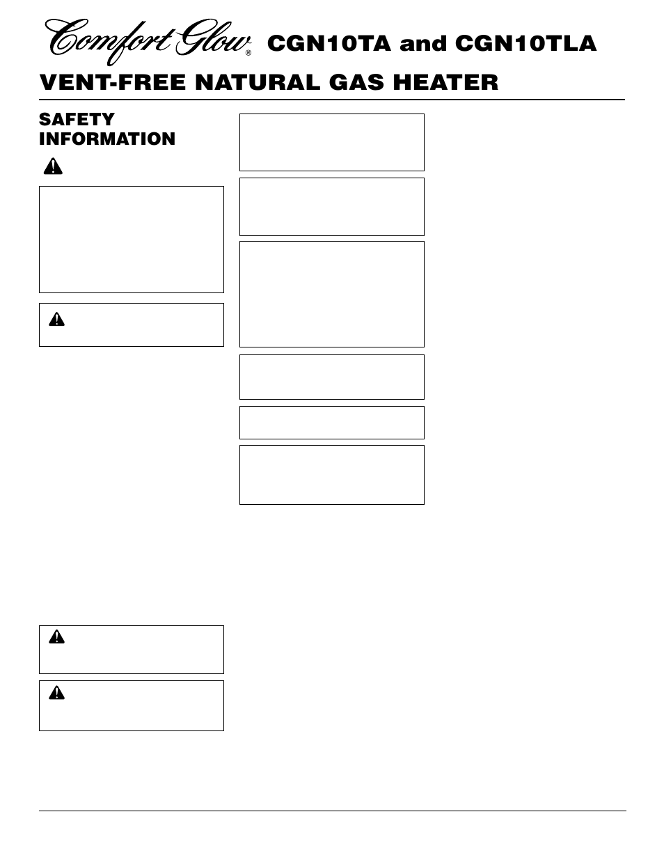 Vent-free natural gas heater cgn10ta and cgn10tla, Safety information | Desa CGN10TLA User Manual | Page 2 / 20