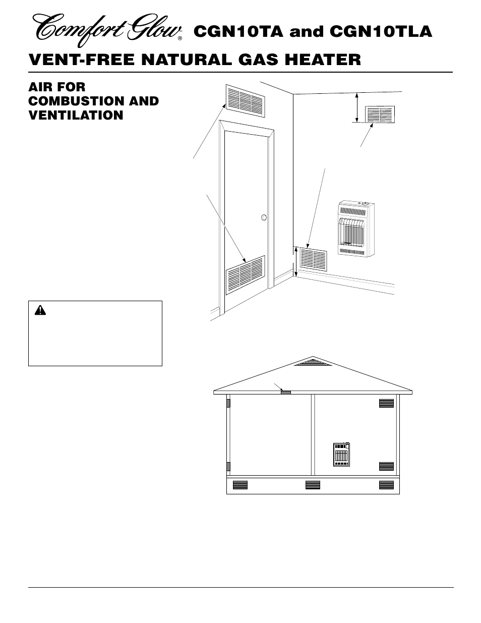 Vent-free natural gas heater cgn10ta and cgn10tla, Air for combustion and ventilation, Continued | Desa CGN10TLA User Manual | Page 6 / 20