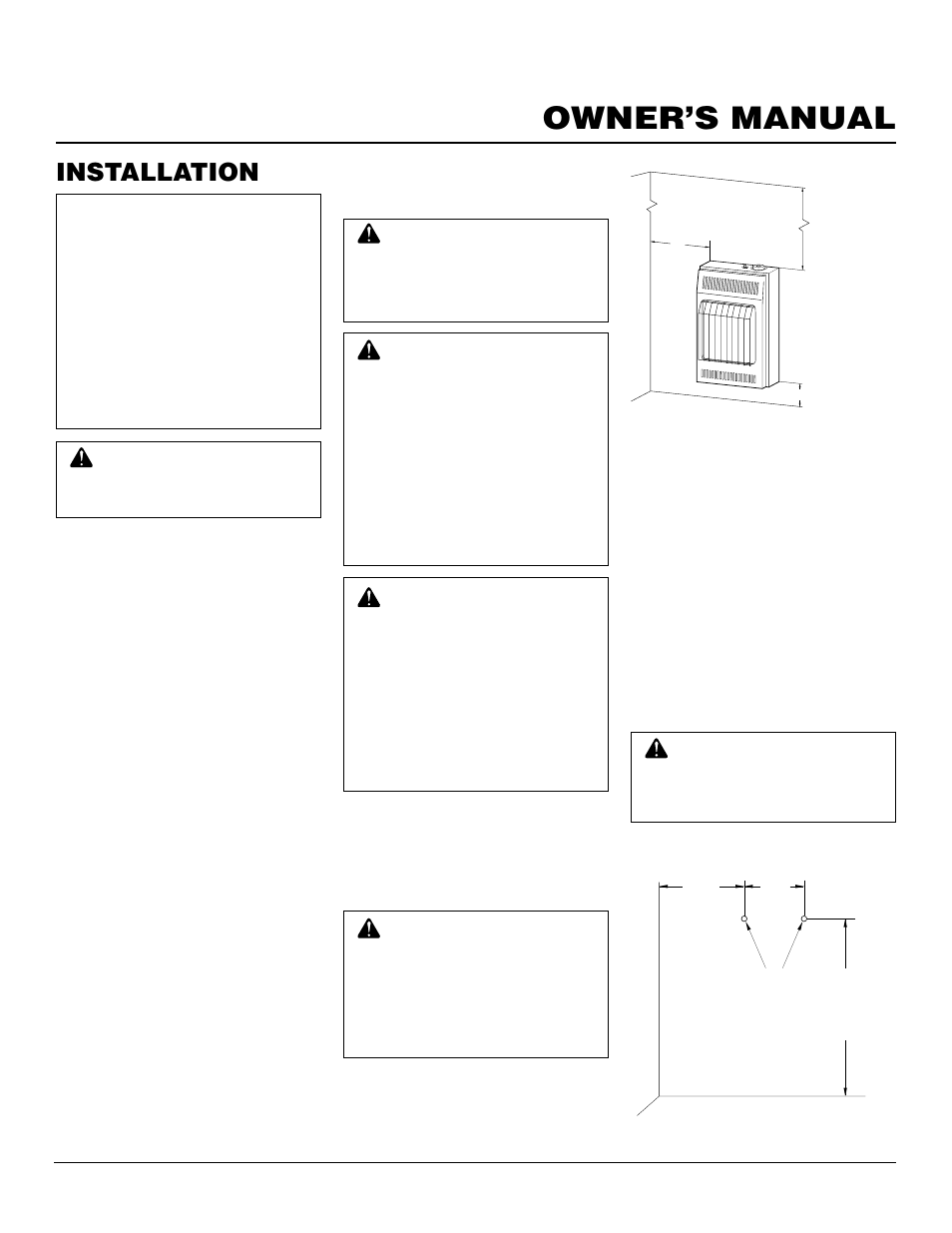 Owner’s manual, Installation, Check gas type | Installation items, Locating heater, Thermostat sensing bulb, Installing heater to wall | Desa CGN10TLA User Manual | Page 7 / 20