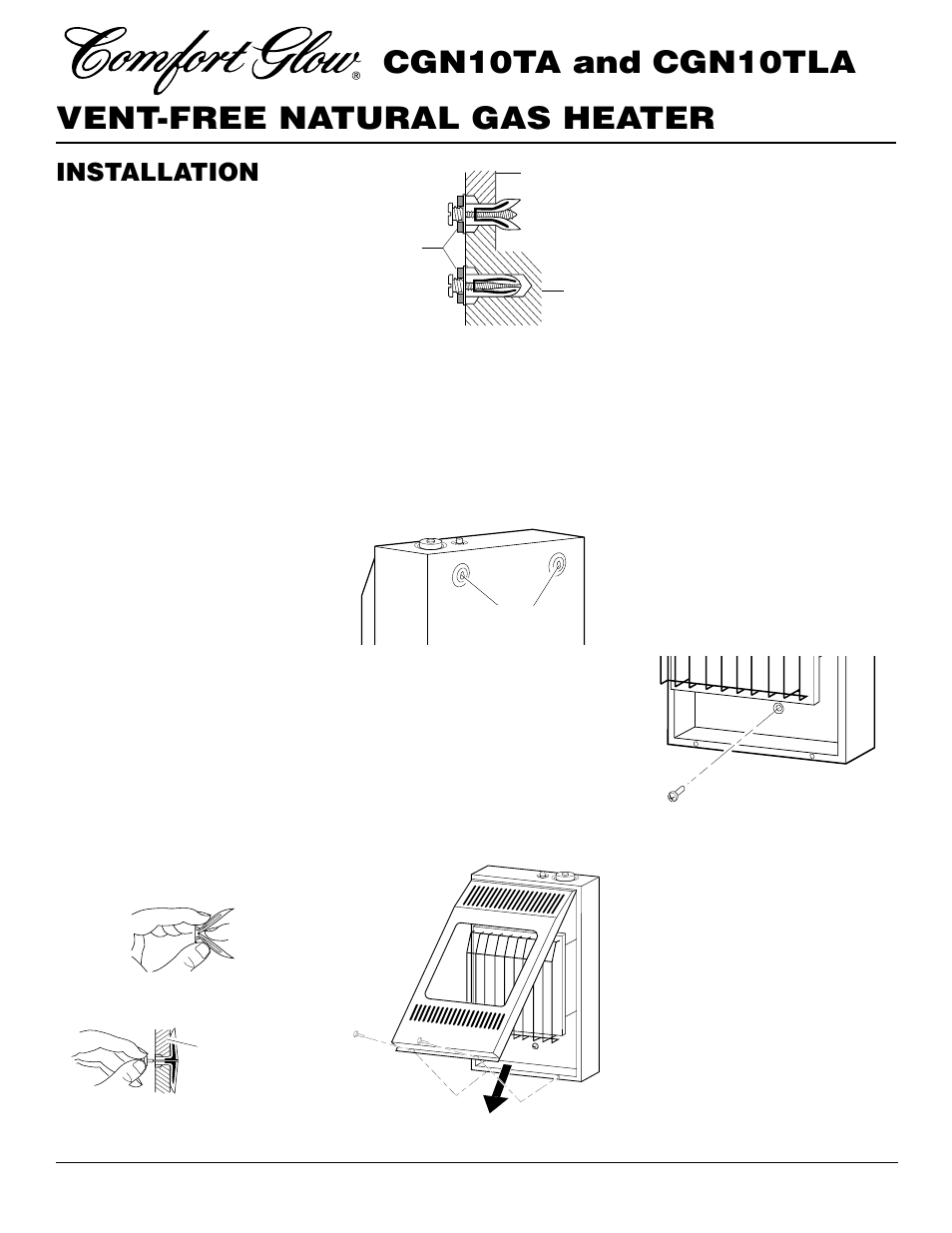 Vent-free natural gas heater cgn10ta and cgn10tla, Installation, Continued | Desa CGN10TLA User Manual | Page 8 / 20