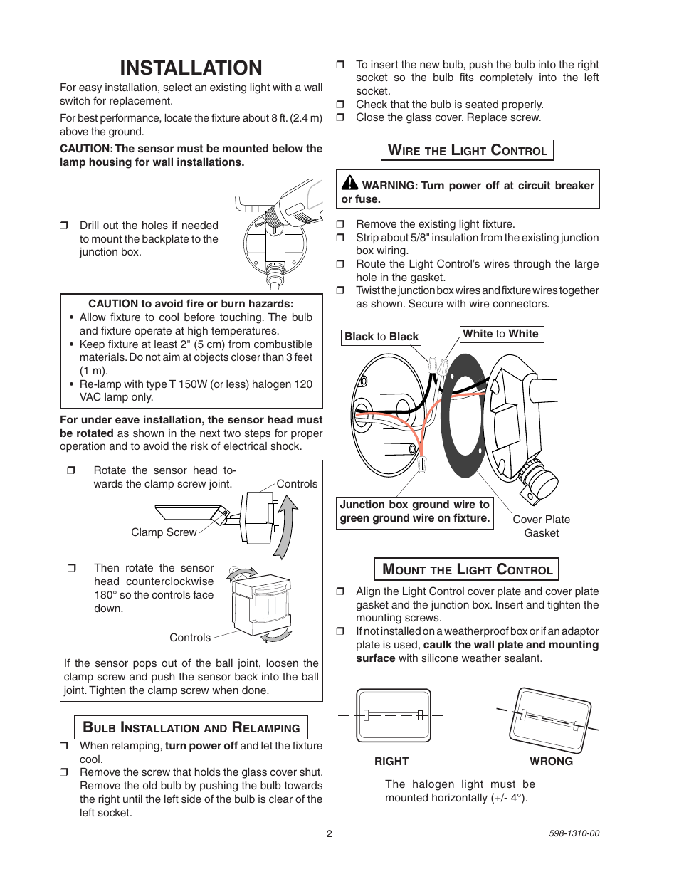 Installation | Desa Compact 150 Watt Motion Sensing Halogen 5511 User Manual | Page 2 / 8