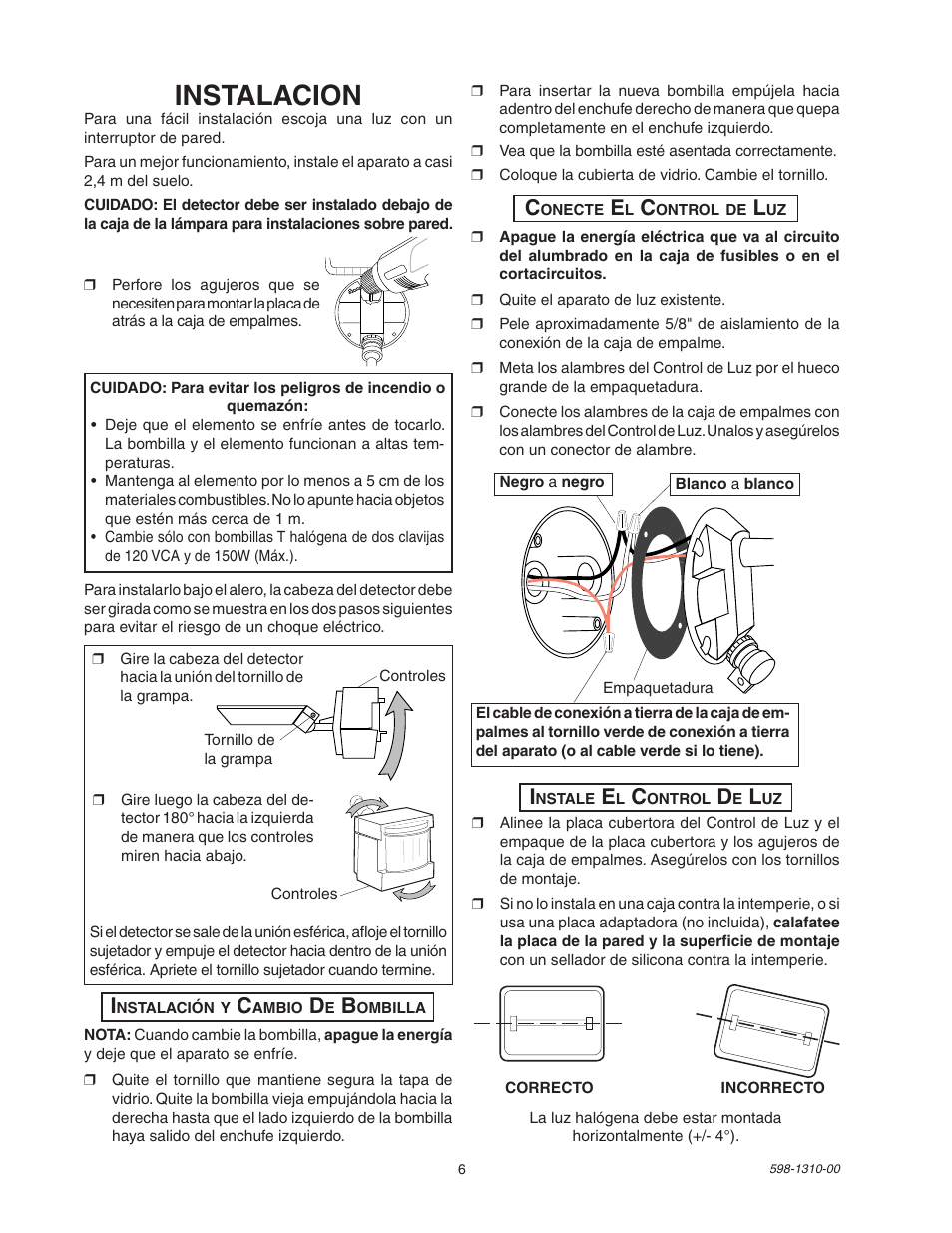 Instalacion | Desa Compact 150 Watt Motion Sensing Halogen 5511 User Manual | Page 6 / 8