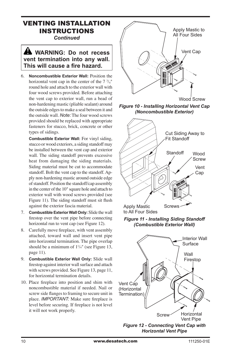 Venting installation instructions | Desa (V)T36NA User Manual | Page 10 / 44