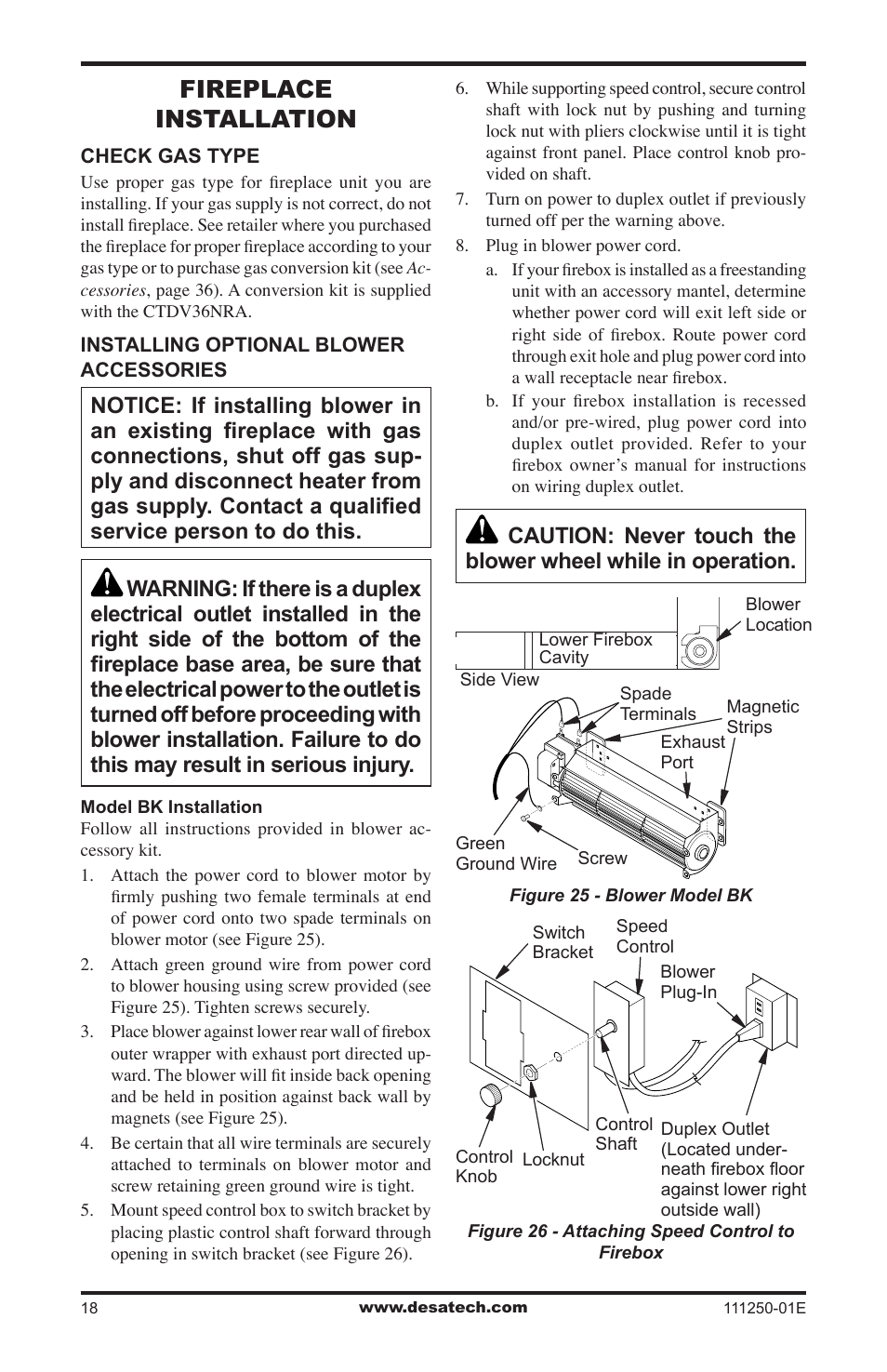 Fireplace installation | Desa (V)T36NA User Manual | Page 18 / 44