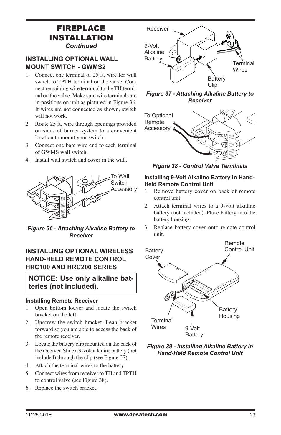 Fireplace installation | Desa (V)T36NA User Manual | Page 23 / 44