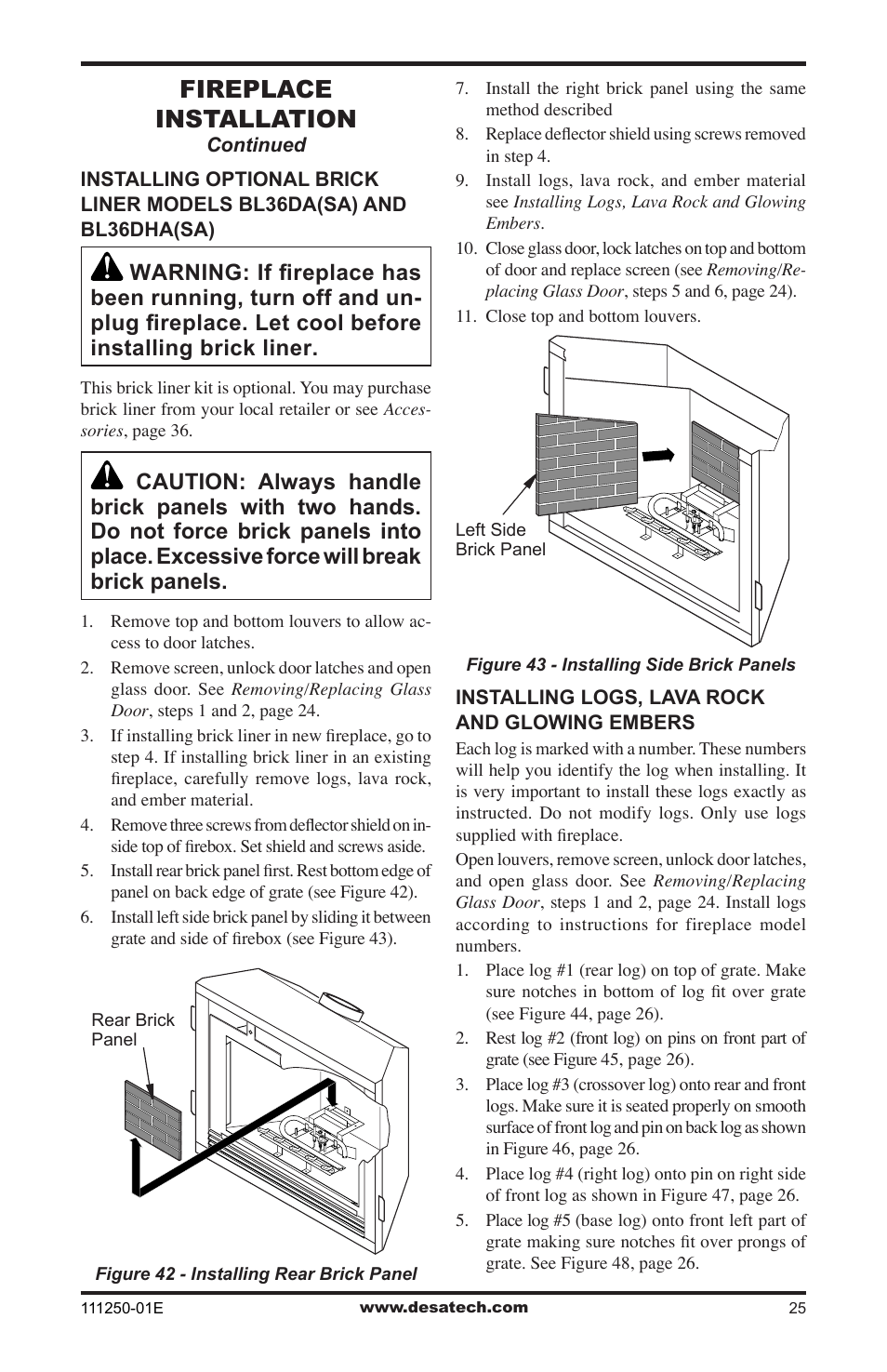 Fireplace installation | Desa (V)T36NA User Manual | Page 25 / 44