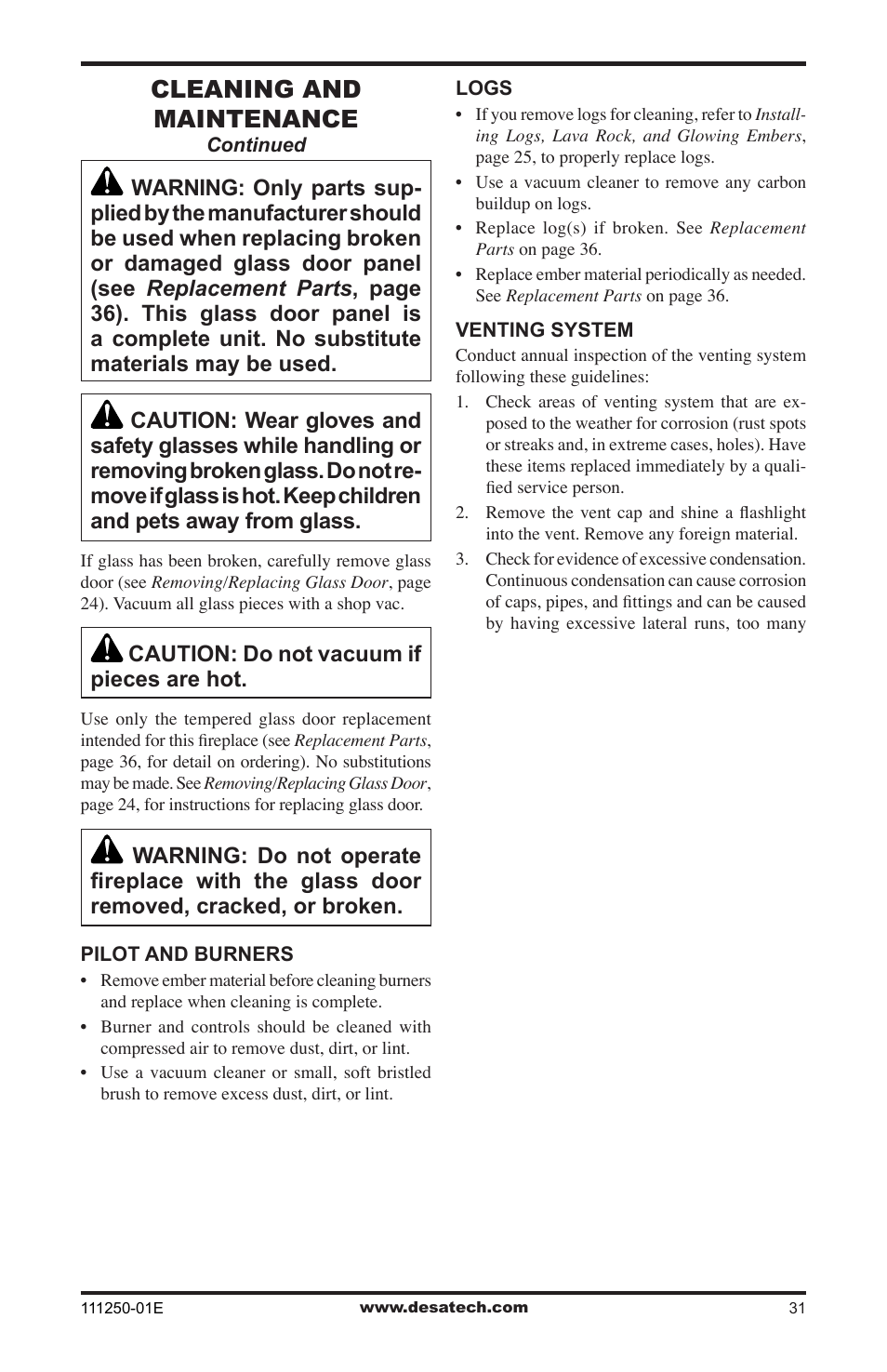 Cleaning and maintenance | Desa (V)T36NA User Manual | Page 31 / 44