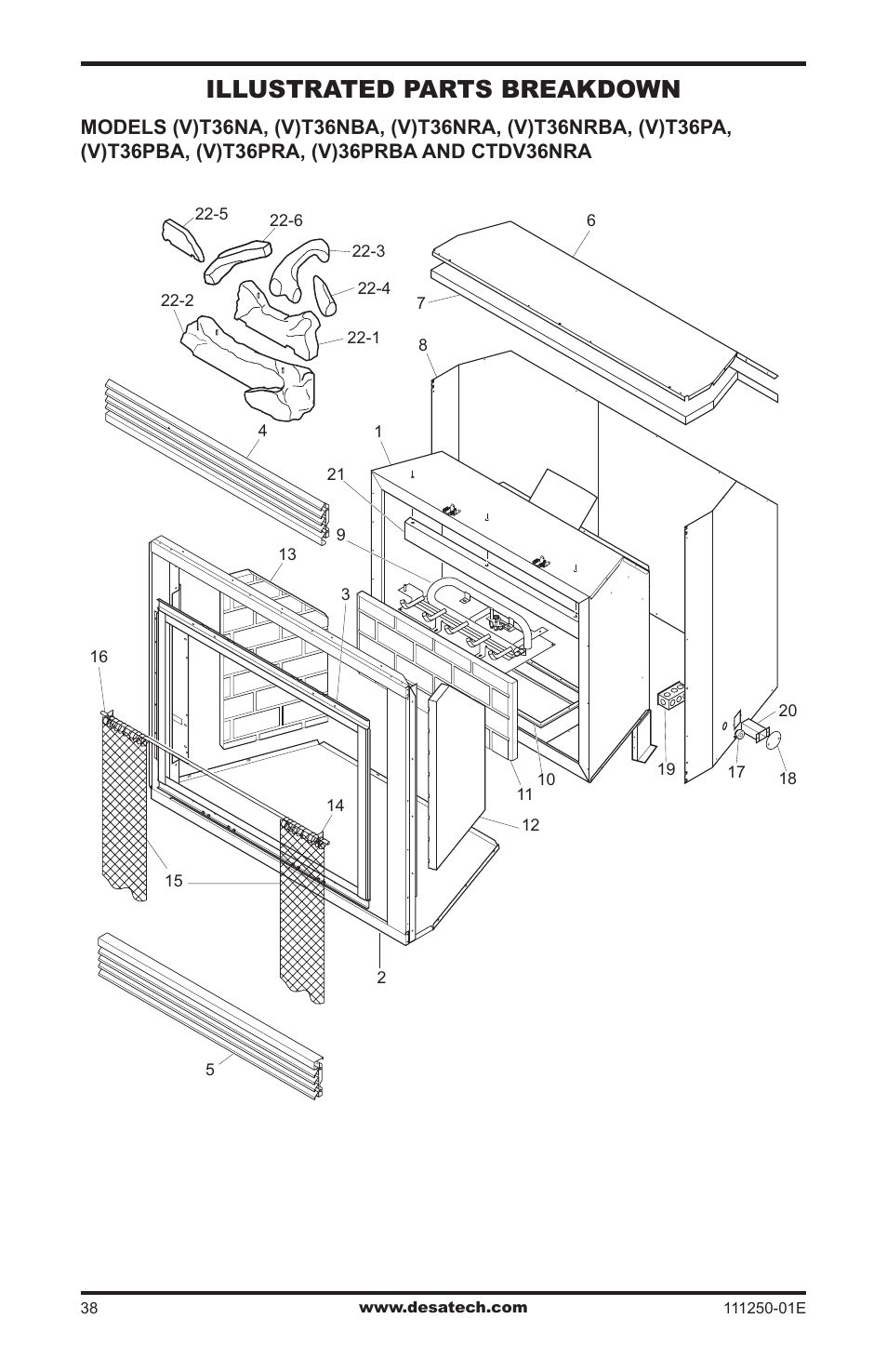 Illustrated parts breakdown and parts list, Illustrated parts breakdown | Desa (V)T36NA User Manual | Page 38 / 44