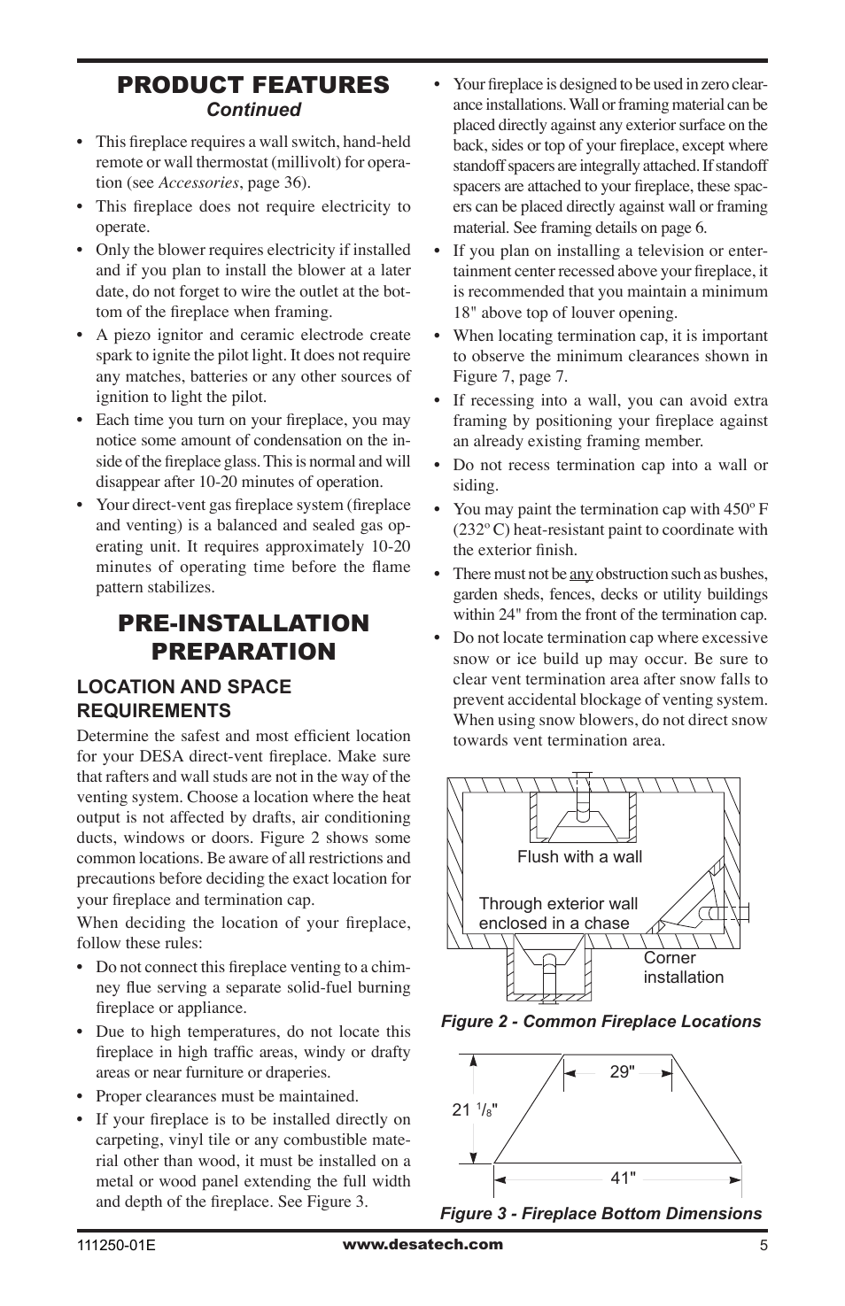 Pre-installation preparation, Product features, Drw fw | Desa (V)T36NA User Manual | Page 5 / 44