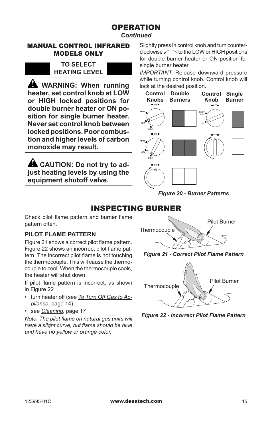 Inspecting burner, Operation | Desa WMN10 User Manual | Page 15 / 60