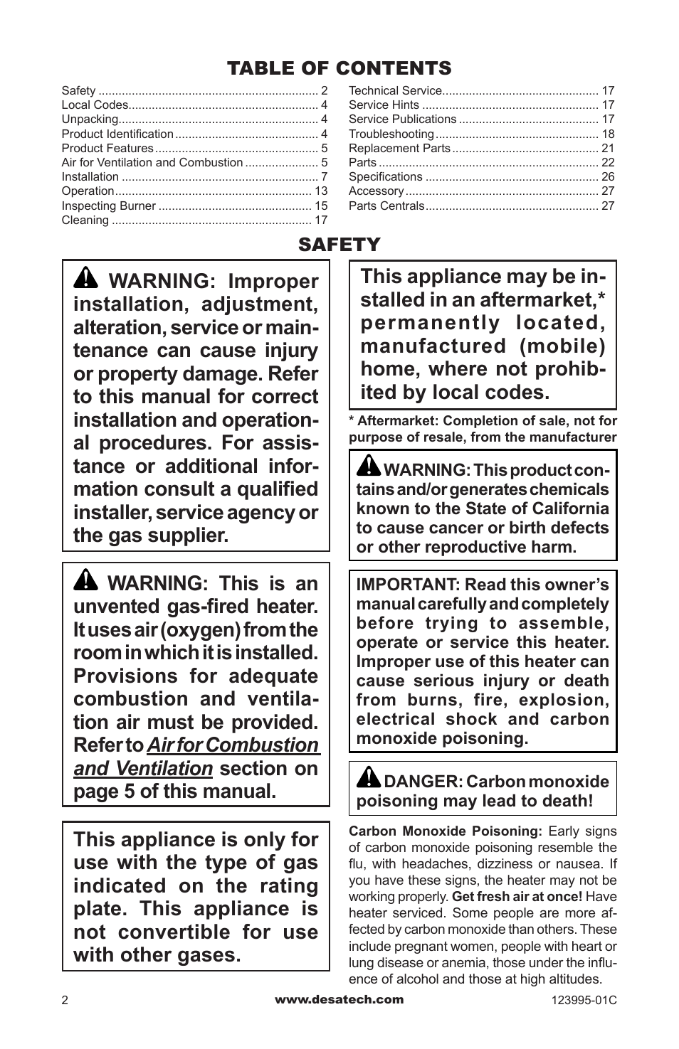 Safety | Desa WMN10 User Manual | Page 2 / 60