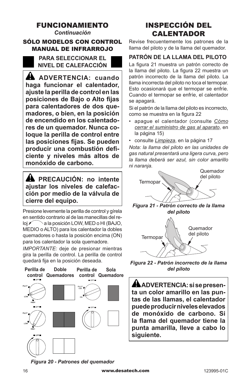 Inspección del calentador, Funcionamiento | Desa WMN10 User Manual | Page 44 / 60