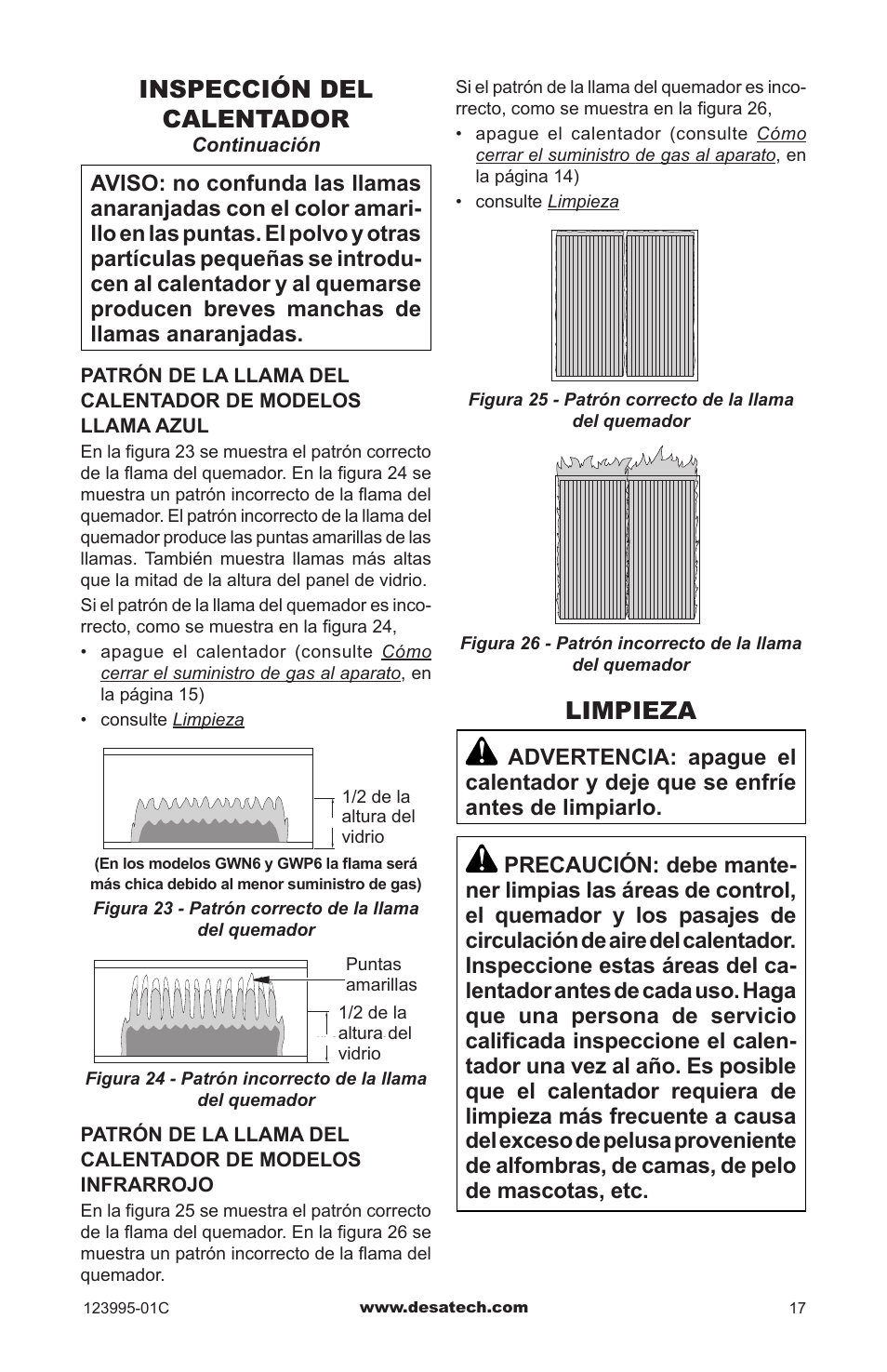 Limpieza, Inspección del calentador | Desa WMN10 User Manual | Page 45 / 60