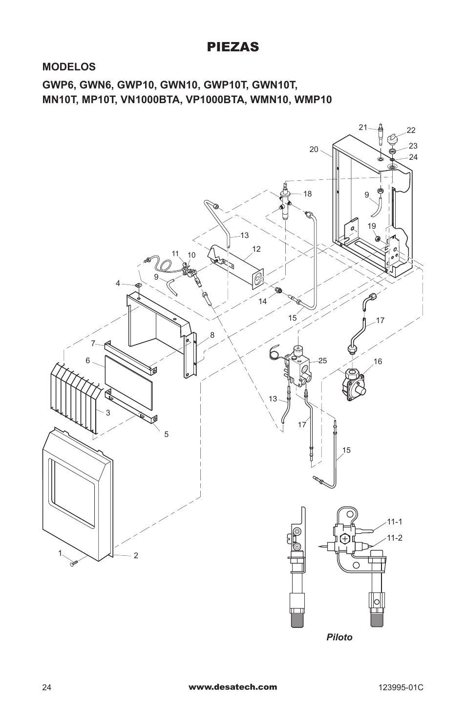 Piezas | Desa WMN10 User Manual | Page 52 / 60