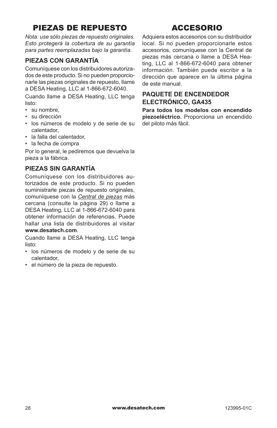 Piezas de repuesto, Accesorio | Desa WMN10 User Manual | Page 56 / 60