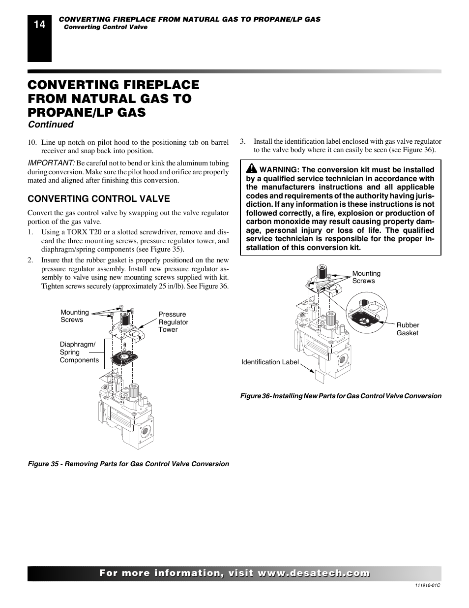 Continued, Converting control valve | Desa CD32M (-1)(-2) User Manual | Page 14 / 22