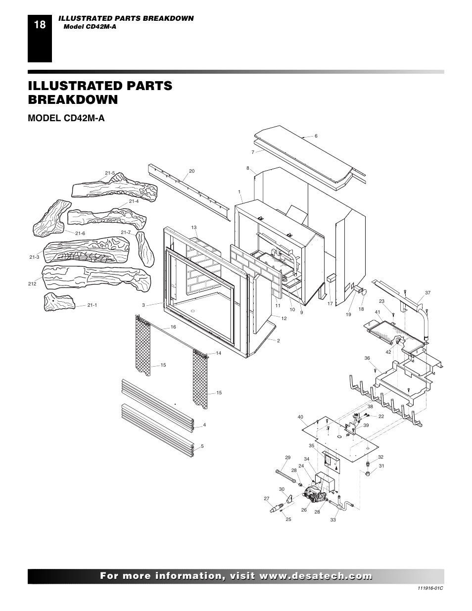 Illustrated parts breakdown, Model cd42m-a | Desa CD32M (-1)(-2) User Manual | Page 18 / 22