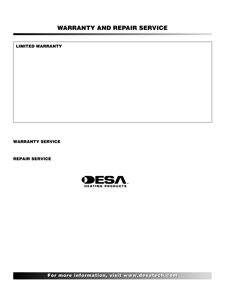 Warranty and repair service | Desa 28BN User Manual | Page 16 / 32