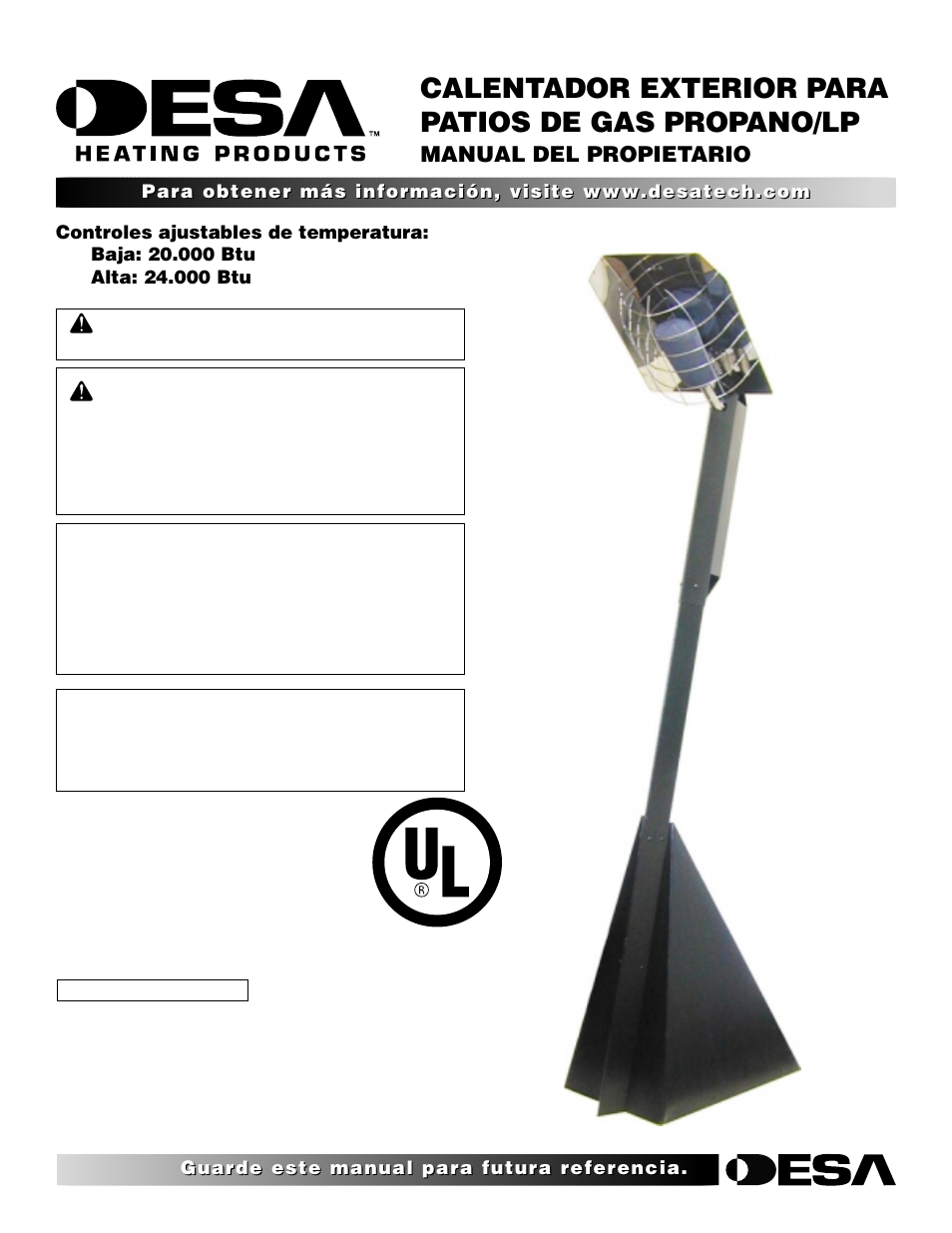 Calentador exterior para patios de gas propano/lp | Desa 28BN User Manual | Page 17 / 32