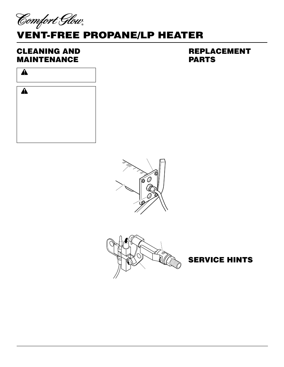 Vent-free propane/lp heater, Cleaning and maintenance, Replacement parts | Service hints | Desa 000 Btu/Hr User Manual | Page 16 / 24