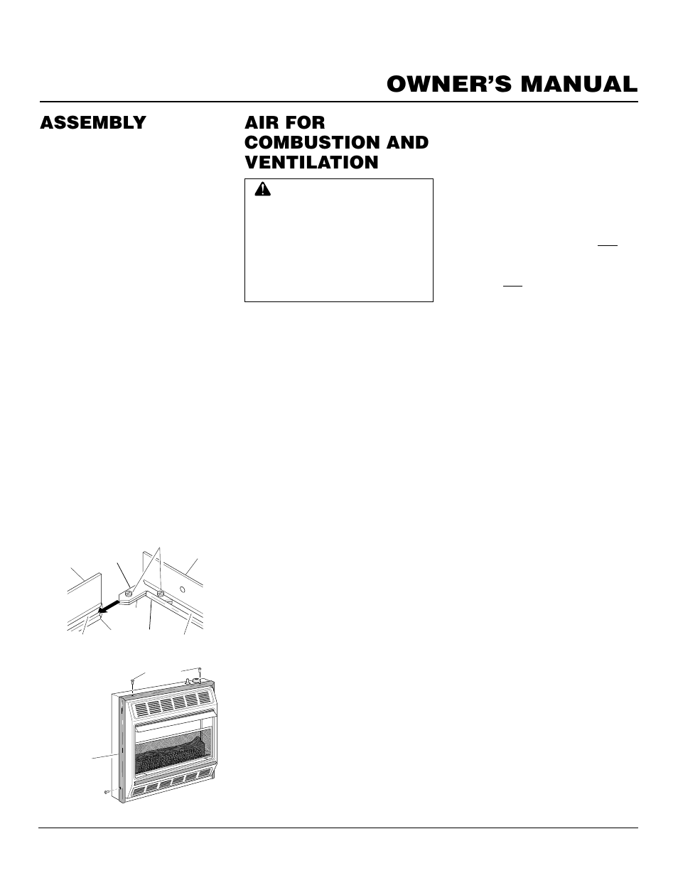 Owner’s manual, Assembly, Air for combustion and ventilation | Continued | Desa 000 Btu/Hr User Manual | Page 5 / 24