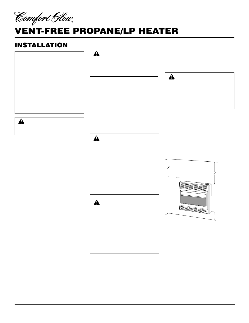 Vent-free propane/lp heater, Installation, Check gas type | Installation items, Locating heater | Desa 000 Btu/Hr User Manual | Page 8 / 24