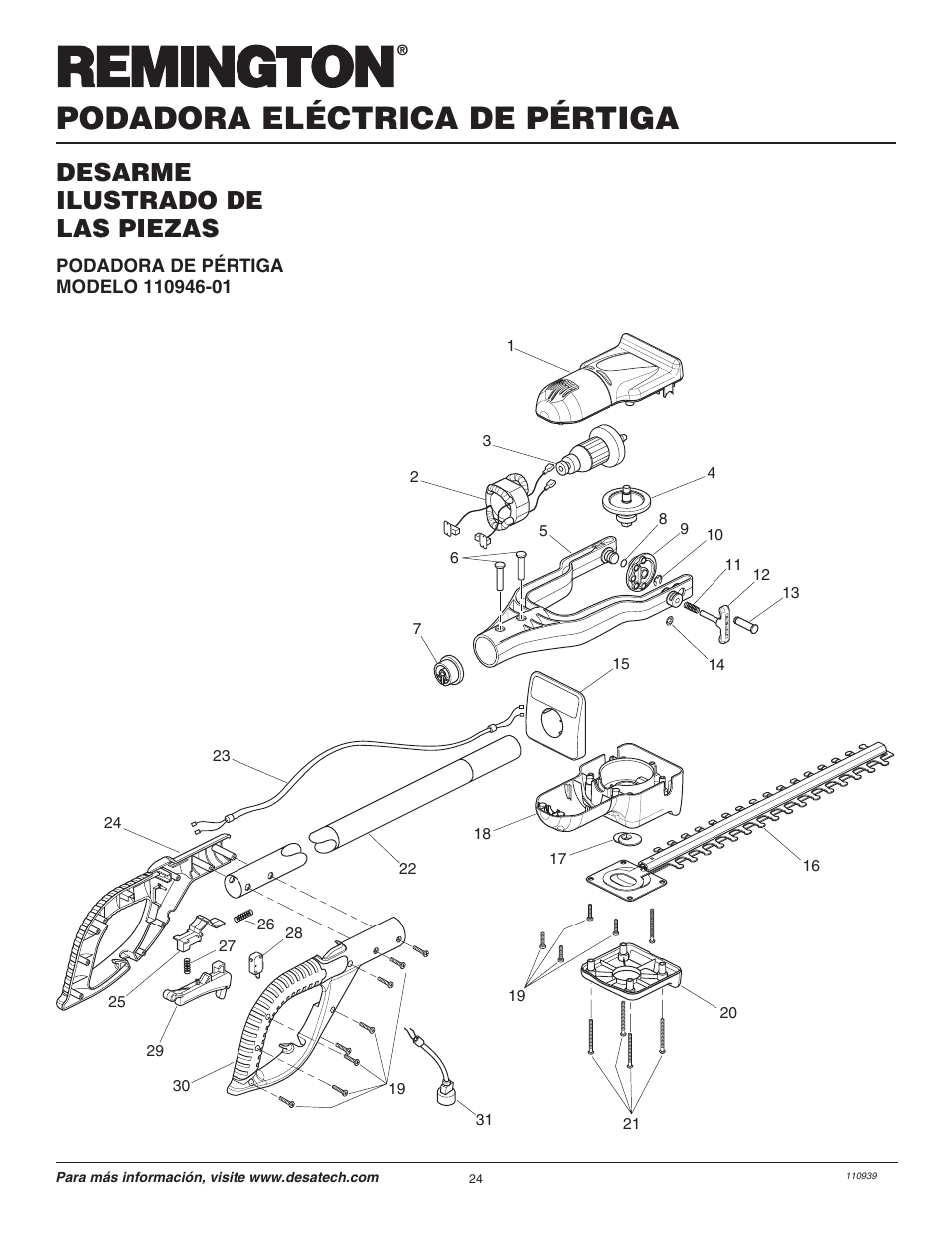 Podadora eléctrica de pértiga, Desarme ilustrado de las piezas | Desa 110946-01 User Manual | Page 24 / 40