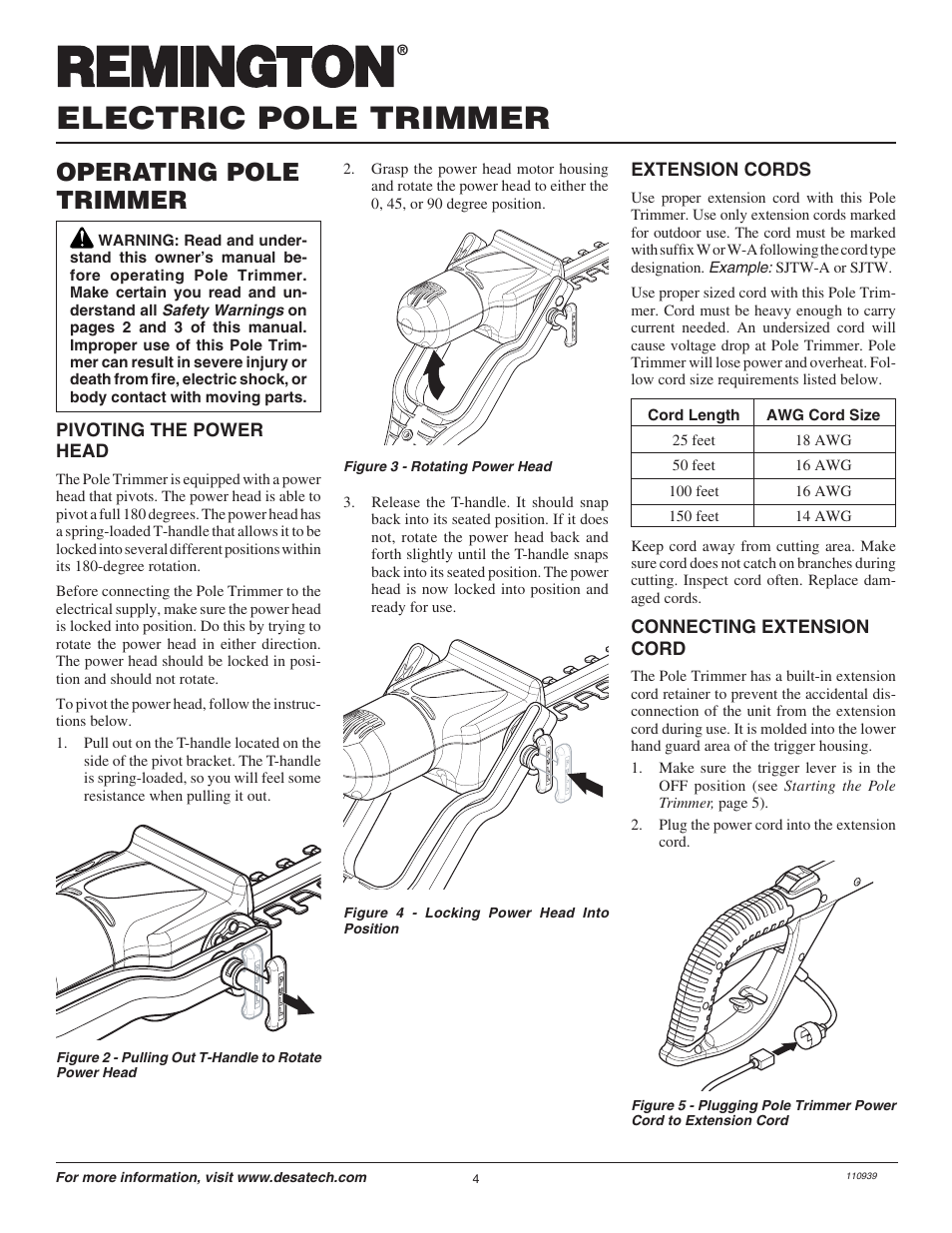 Electric pole trimmer, Operating pole trimmer | Desa 110946-01 User Manual | Page 4 / 40