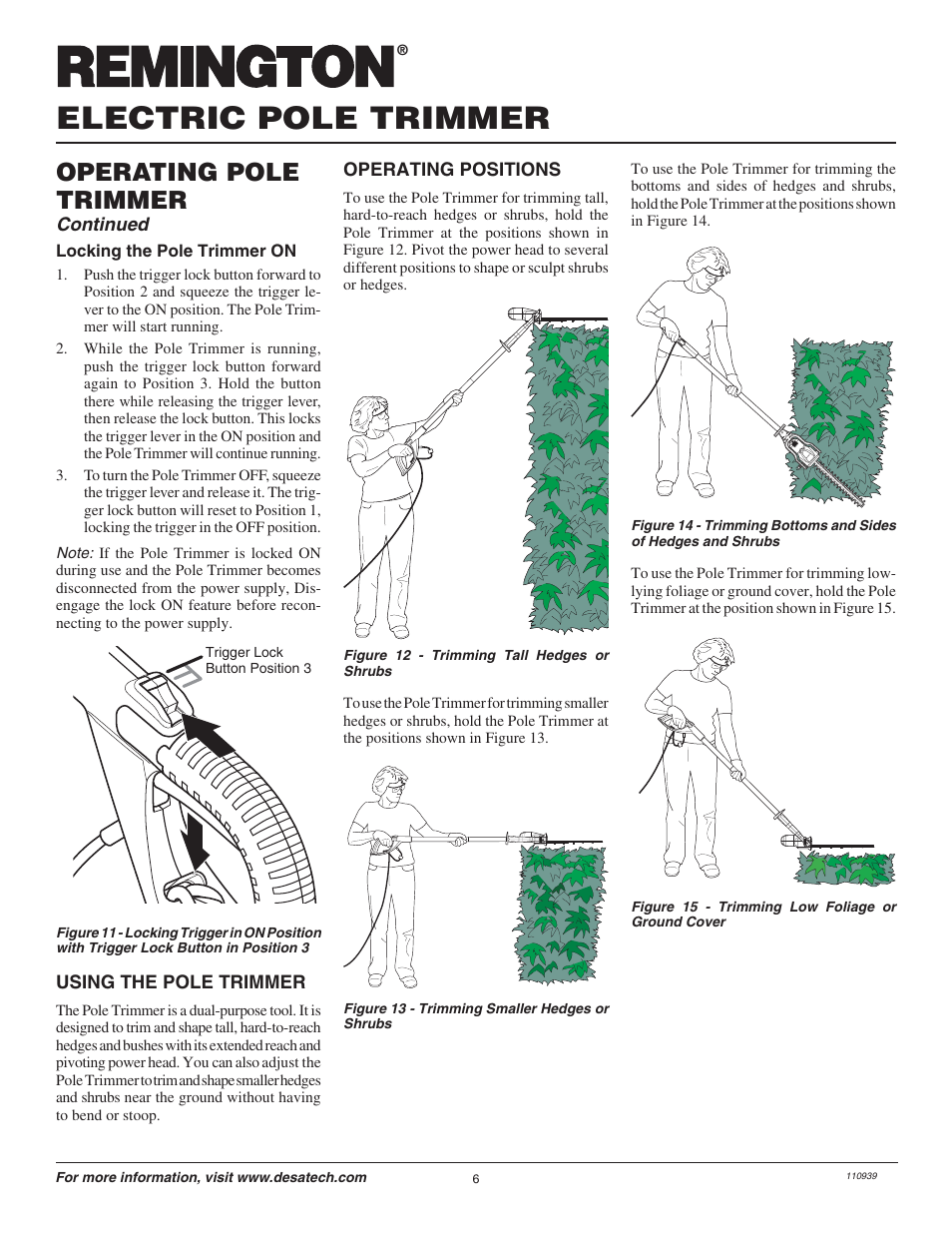 Electric pole trimmer, Operating pole trimmer | Desa 110946-01 User Manual | Page 6 / 40