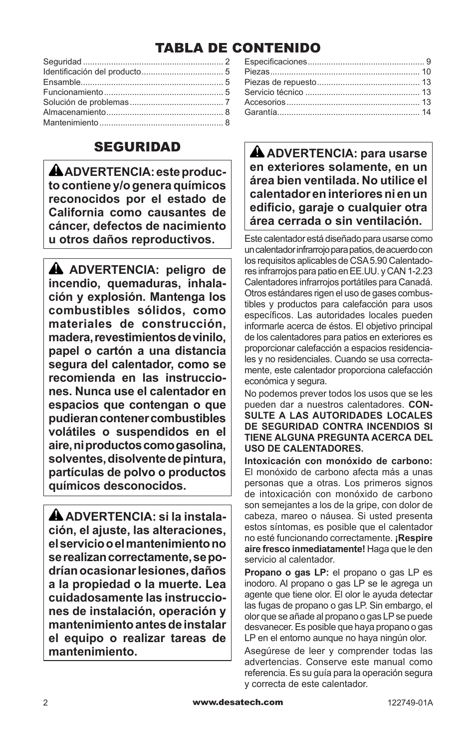 Seguridad | Desa Td101a User Manual | Page 14 / 40