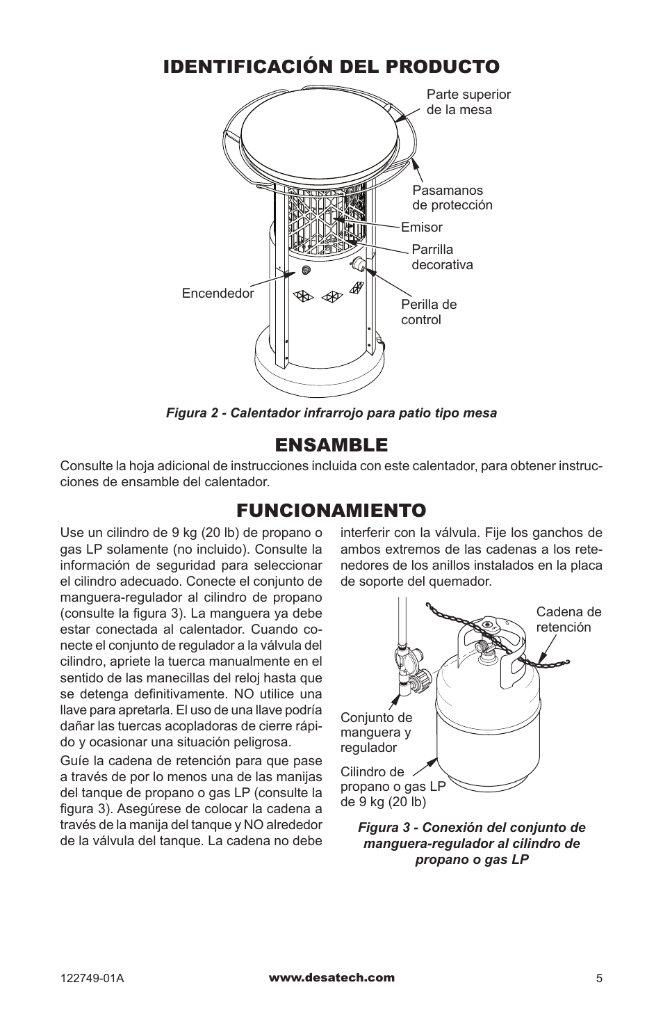 Identificación del producto, Ensamble, Funcionamiento | Identificación del producto ensamble | Desa Td101a User Manual | Page 17 / 40