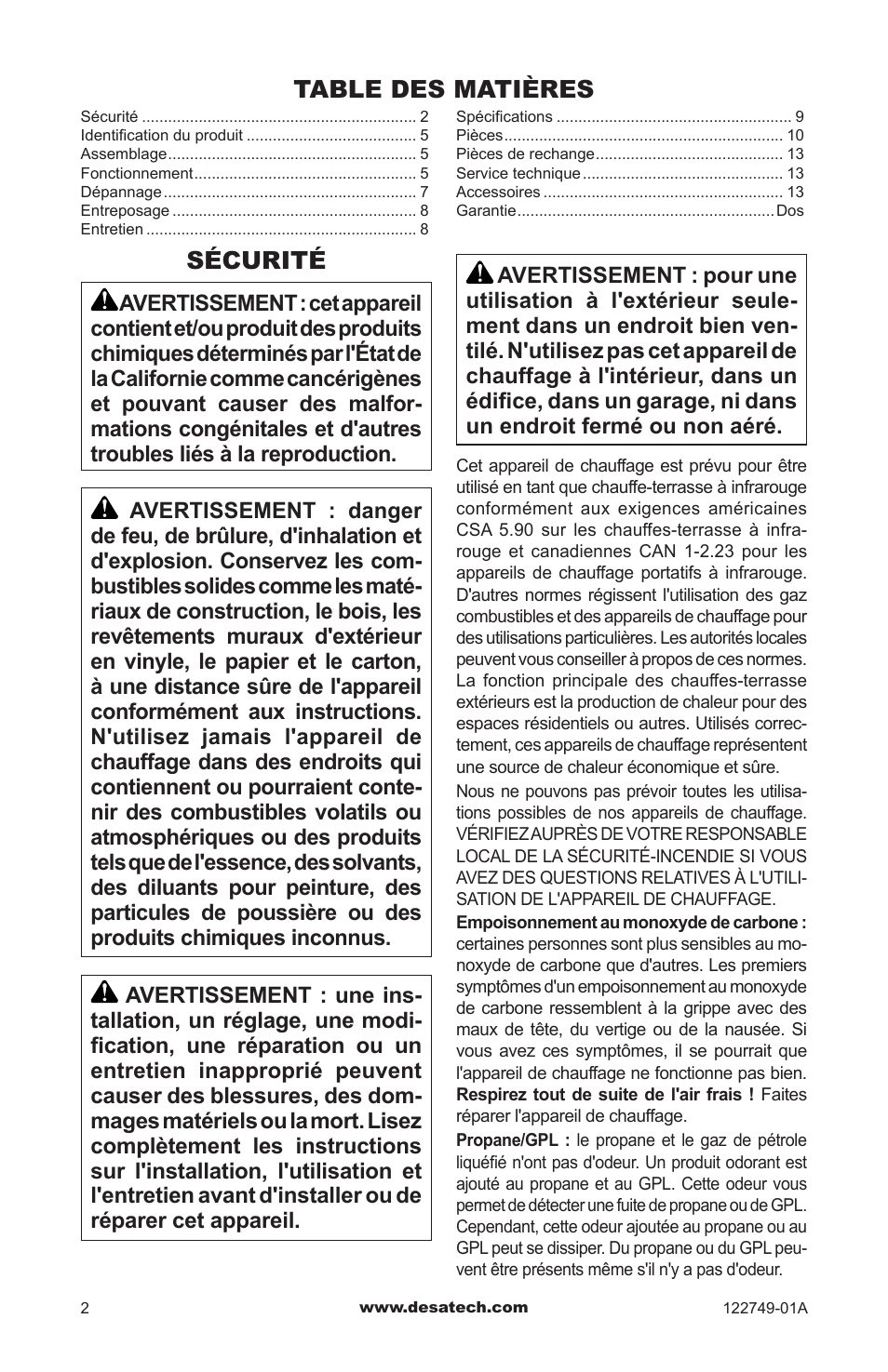 Sécurité | Desa Td101a User Manual | Page 28 / 40