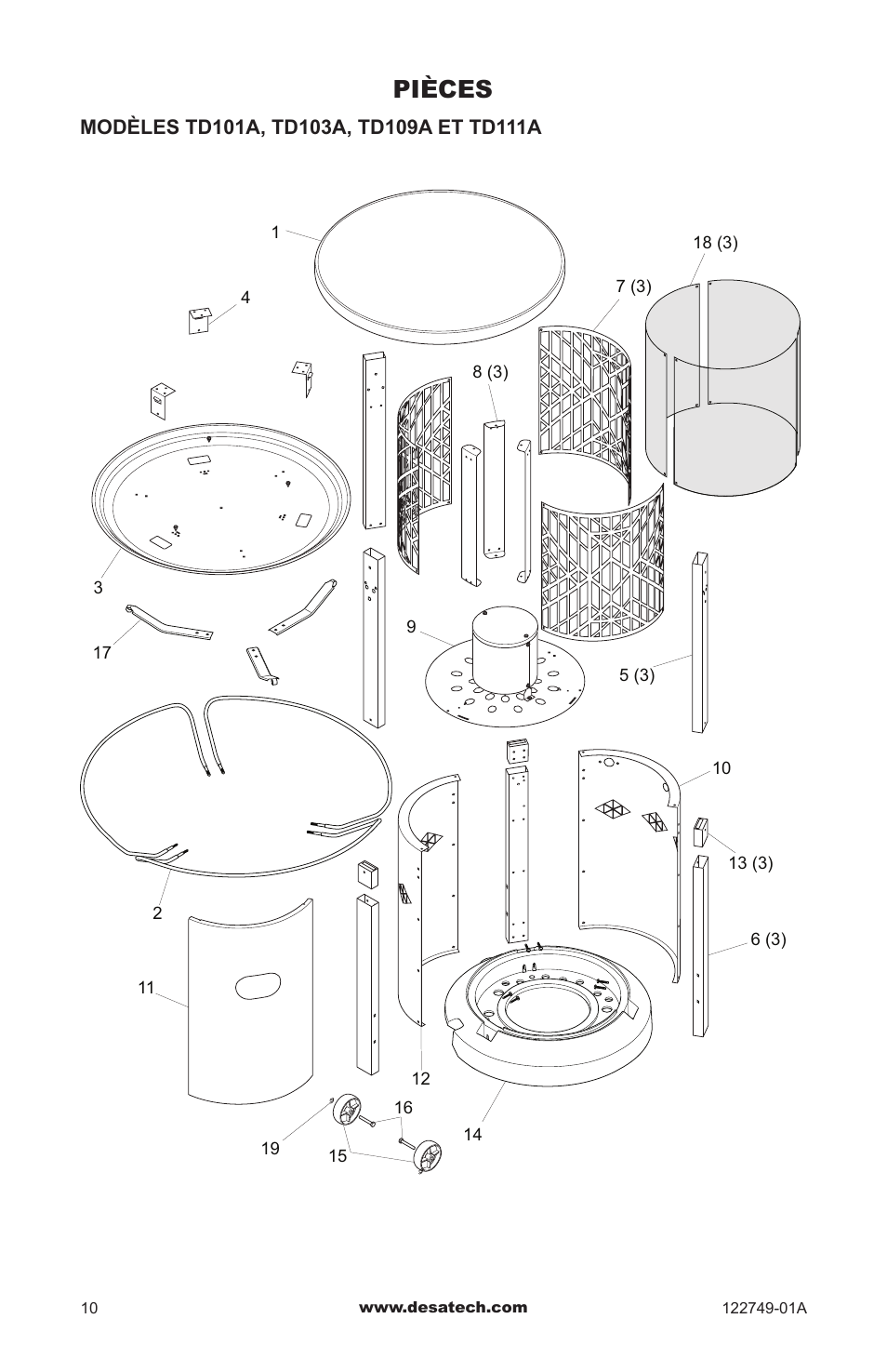 Pièces | Desa Td101a User Manual | Page 36 / 40