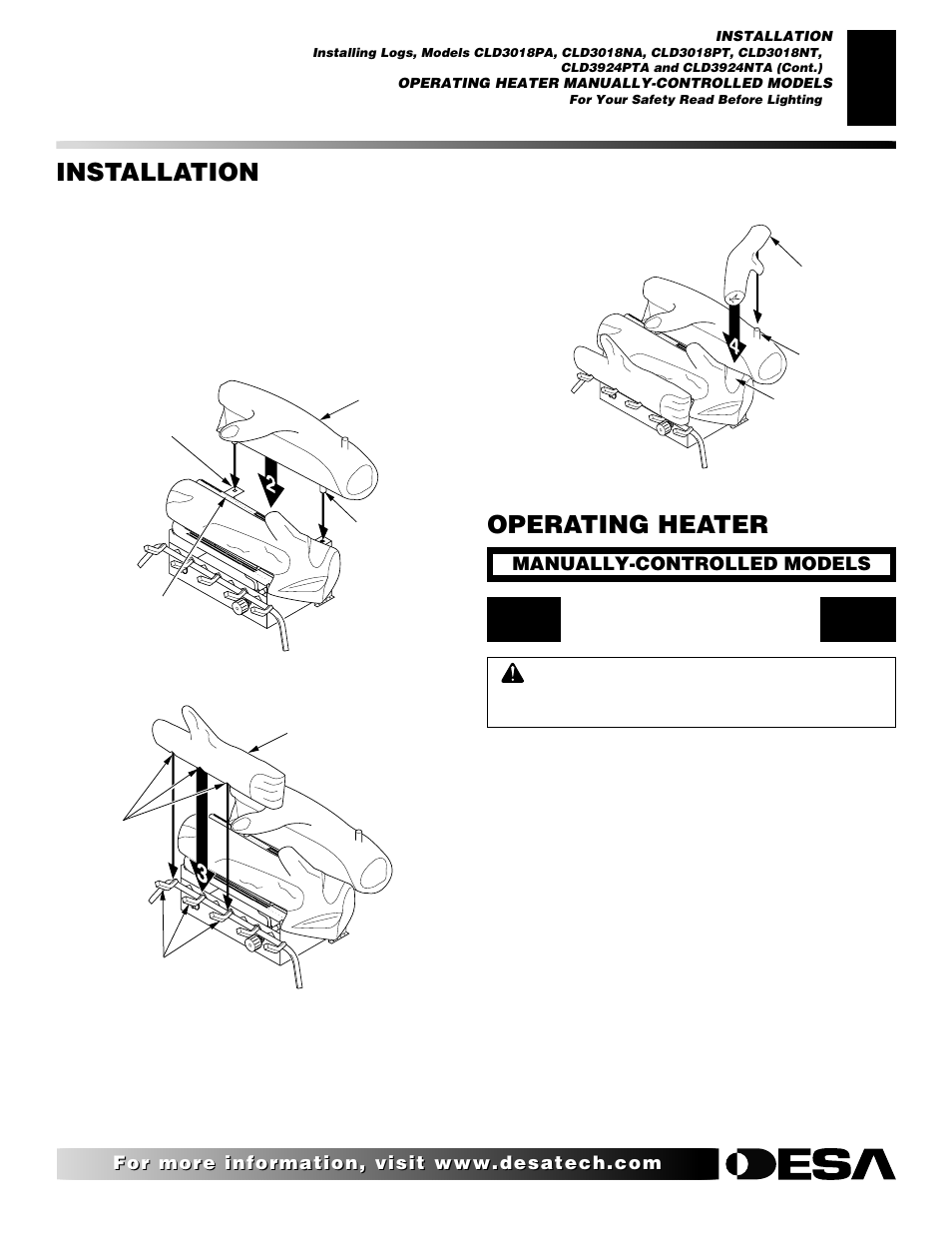 Installation, Operating heater, Continued | Desa CLD3018PT User Manual | Page 15 / 36
