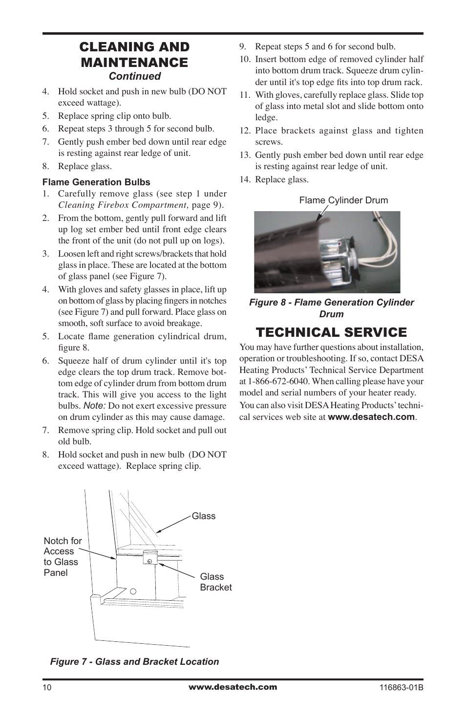 Technical service, Cleaning and maintenance | Desa CEF26BN User Manual | Page 10 / 12