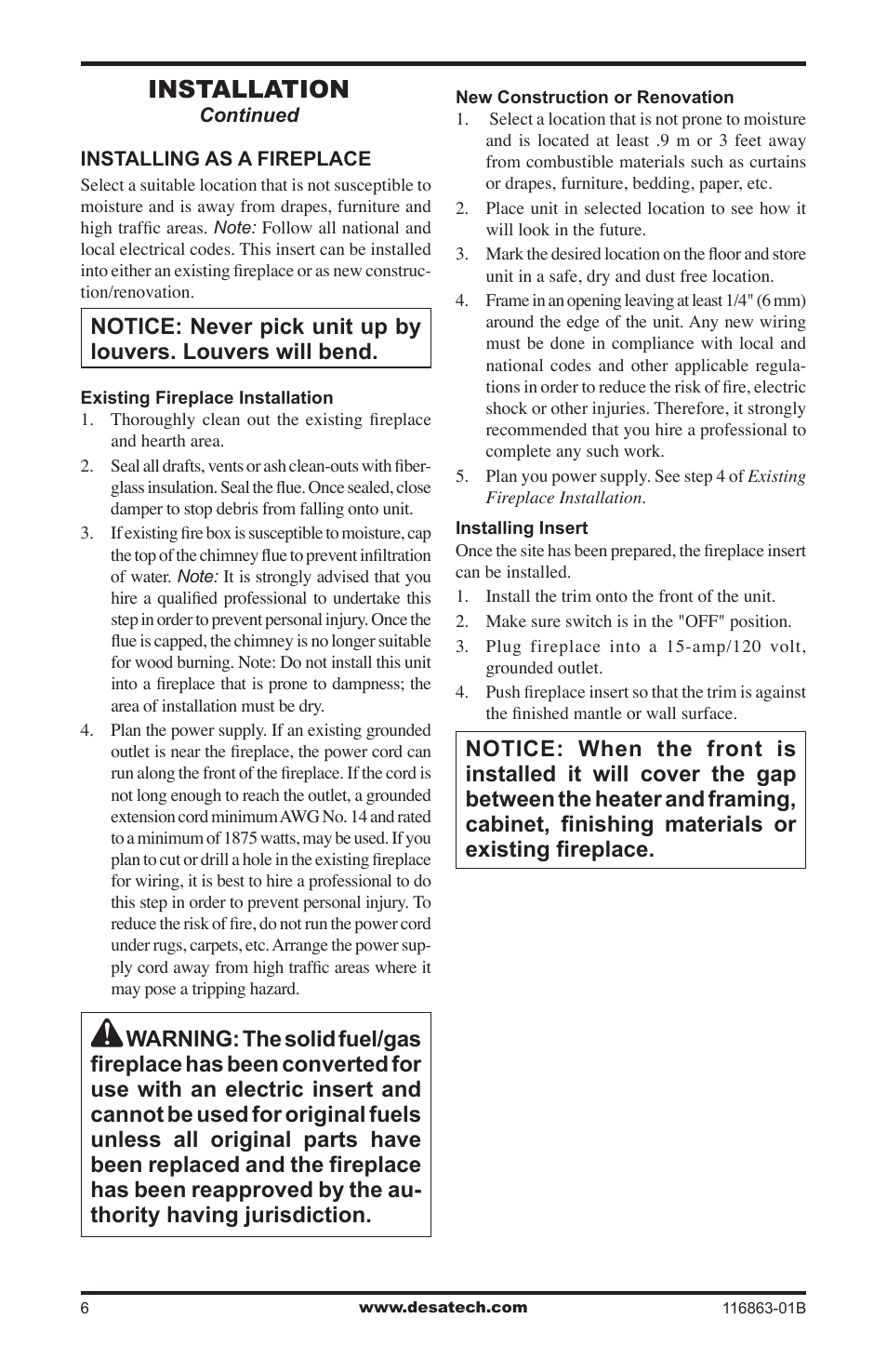 Installation | Desa CEF26BN User Manual | Page 6 / 12